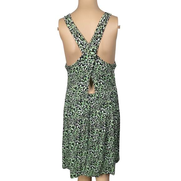 BCBGeneration Green Black Ditsy Floral Crossback Sundress SZ L - Picture 6 of 9